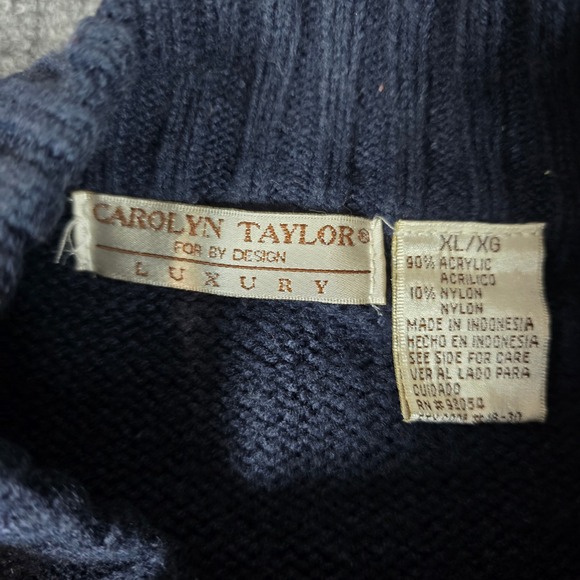 CAROLYN TAYLOR Luxury Women XL Blue Black Checkered Mock Neck Sweater Knit‎ - Picture 3 of 10